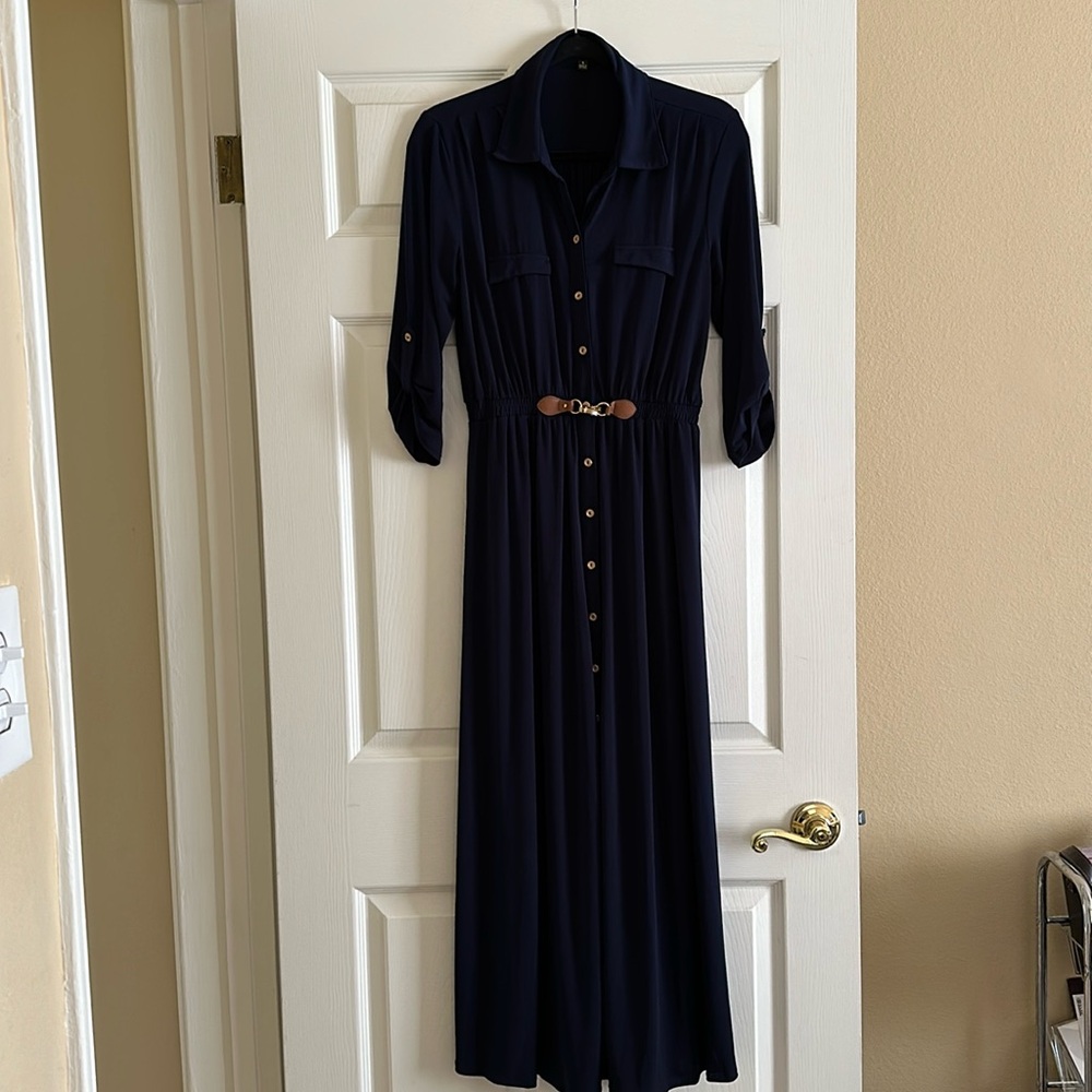 Ryan Michelle Navy Blue Maxi Shirt Dress